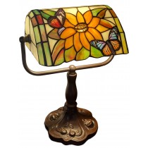 Bankers Lamp - Sunflower and Butterfly Design 33cm 