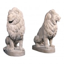 Set Of 2 Sitting Lions - Roman Stone Finish