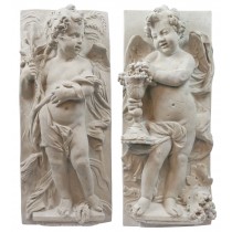 Set Of 2 Cherub Wall Panels - Roman Stone Finish - 75cm