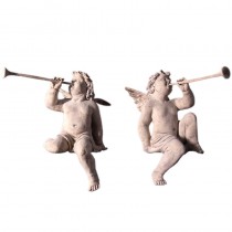 Pair of Cherubs Heralds - 43cm - Roman Stone Finish