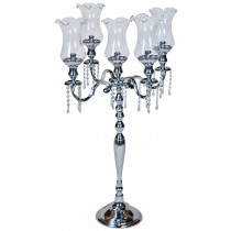 Nickel Finish Candle Holder with Glass Shades & Droppers