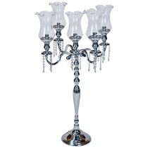 Cast Aluminium Candle Holder with Glass Shades & Droppers 98cm - Nickel Finish