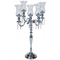 Nickel Finish Candle Holder with Glass Shades & Droppers 98cm