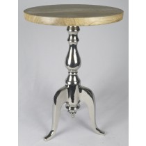 Aluminium Table with Mango Wood Top Nickel Plated Finish 58cm