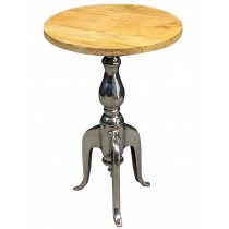 Cast Aluminium Table with Mango Wood Top - Nickel Plated Finish 58cm