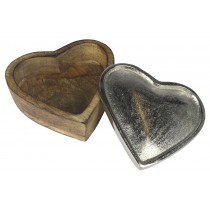 Wooden Heart Box with Nickel Top  11cm