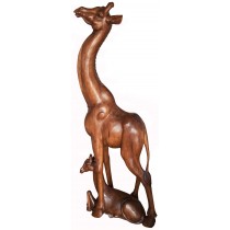 Hand Carved Wooden Giraffe With Child 150cm