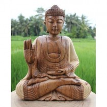 Wooden Meditating Buddha Statue 40cm - Polished Finish