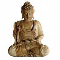 Wooden Meditating Buddha Statue 40cm - Natural Finish