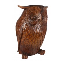 Hand Carved Wooden Owl Brown Finish - 40cm