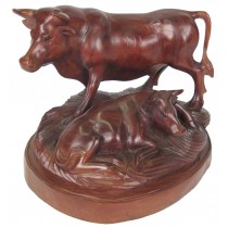 Hand Carved Wooden Bulls 29.5cm