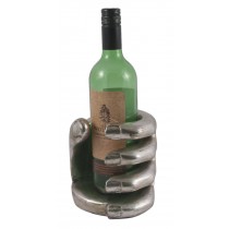 Wooden Hand Wine Bottle Holder - Antique Silver Finish 15cm