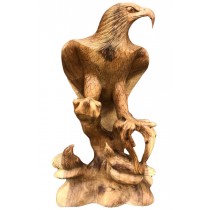 Wooden Eagle With 3 Babies - Natural Polished - Suar Wood - 80cm