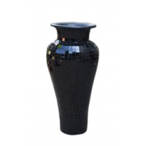 Mosaic Black Terracotta & Glass Vase - 60cm Tall - 24cm Dia.