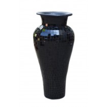 Mosaic Black Terracotta & Glass Vase - 100cm  Tall - 31cm Dia