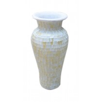 Mosaic White Terracotta & Glass Vase - 80cm Tall - 28cm Dia.
