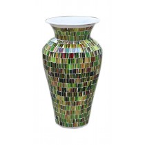 Mosaic Green & Brown Terracotta & Glass Vase - 80cm Tall - 28cm Dia.