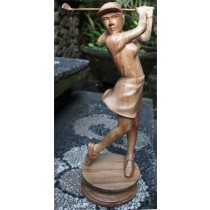 Wooden Statue Of Female Golfer - Suar Wood - 80cm