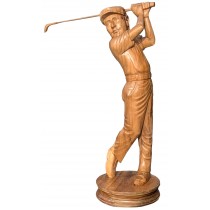 Hand Carved Wooden Statue Of Male Golfer - Suar Wood - 80cm