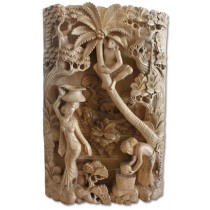 Hand Carved  Wooden Tree Climbing Wall Hanging Natural Polished - 45cm