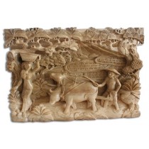 Wooden Ploughing Wall Hanging - Natural Polished - Suar Wood - 32cm