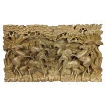 6 Horse Wall Carving - Nat Wood 65cm