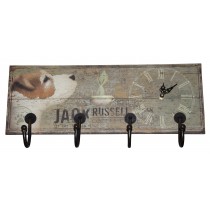 40cm Jack Russell Wall Hanger (4 Hooks) With Clock *MIN QTY 2*