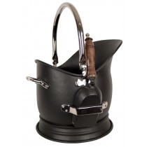 Black Coal Bucket, Scuttle With Shovel - Nickel Finish Handles 45cm