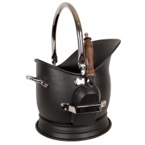 Black Coal Bucket /Scuttle/ With Shovel - Nickel Finish Handles 45cm