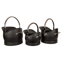 Set Of 3 Classic Scuttles - Black With Nickel Handles 43cm