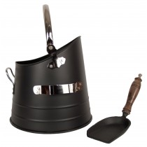 Round Bucket With Shovel - Black & Nickel 37cm