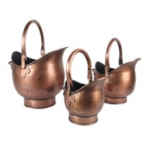 Set / 3 Coal Scuttles Antique Copper Finish 44cm 