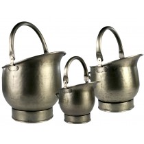 Set / 3 Coal Scuttles Antique Pewter Finish 44cm 