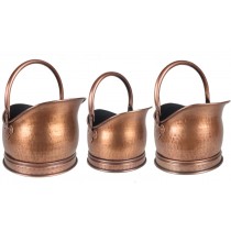 Set of 3 Coal Scuttles Antique Copper Finish - 47cm