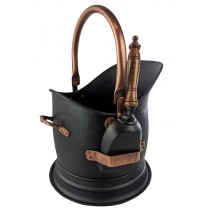 Coal Bucket, Scuttle With Shovel - Black And Copper Finish 45cm