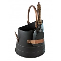 Round Bucket, Scuttle With Shovel - Black and Copper 37cm