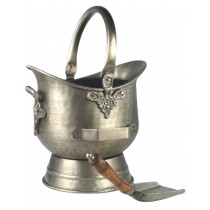 Coal Bucket, Scuttle With Shovel, Embossed Hinges Antique Pewter Finish - 44cm