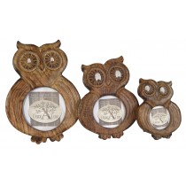 Mango Wood Ollie Owl Design Set Of 3 Photo Frames 27.5cm