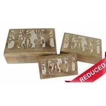 Set of 3 Fox Boxes - White Finish 25.5cm