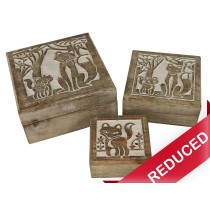 Set of 3 Square Fox Boxes - White Finish 18cm