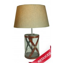 66cm Glass Table Lamp with X Leather Straps and Shade
