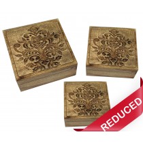 Set Of 3 Wooden Square Boxes 25cm