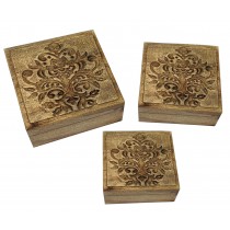 Set Of 3 Wooden Square Boxes 25cm