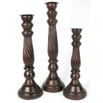 Set Of 3 Wooden Candle Sticks 53.5cm
