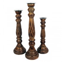 Set Of 3 Wooden Candle Sticks - Natural Finish 53.5cm