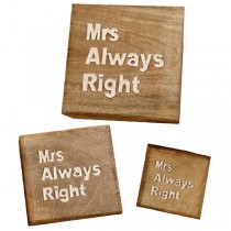 Wooden Set of 3 Mrs Always Right Boxes 17.8cm