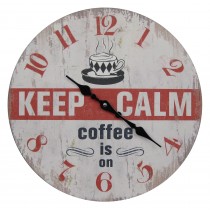 Wooden Clock - Keep Calm Coffee is On 33cm