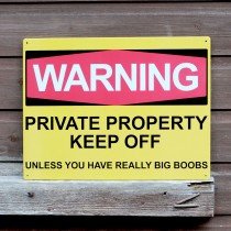 Warning Big Boobs Metal Sign - 41cm