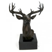 Stag Head Foundry Cast Bronze Sculpture On Marble Base 48cm