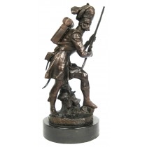 Foundry Cast Bronze Soldier Sculpture On Marble Base 42cm